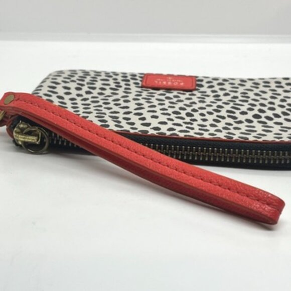 3/$30 FOSSIL DOT PRINT PATTERN WRISTLET WALLET CREAM BLACK HOT PINK PLEATHER - Picture 10 of 16